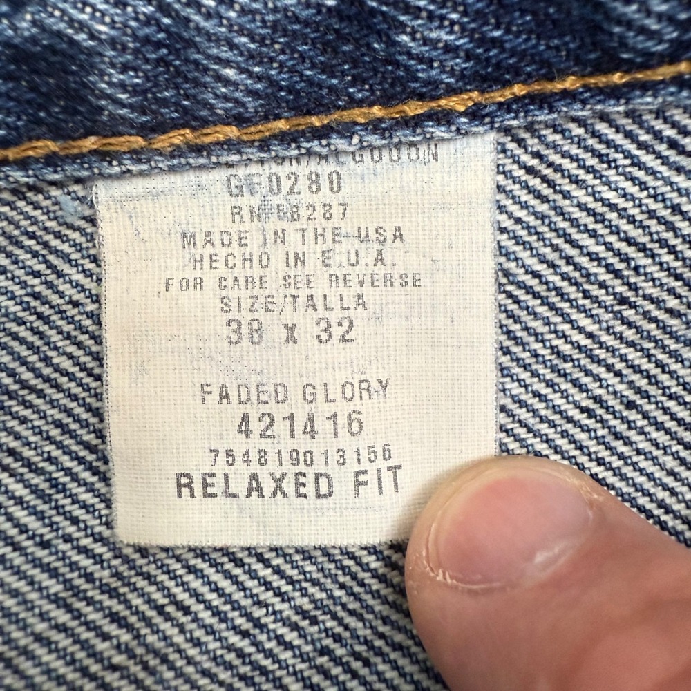 Faded Glory Relaxed Fit Jeans Mens 38x32 Blue Denim Straight‎ Leg Pants Vintage - Picture 6 of 7